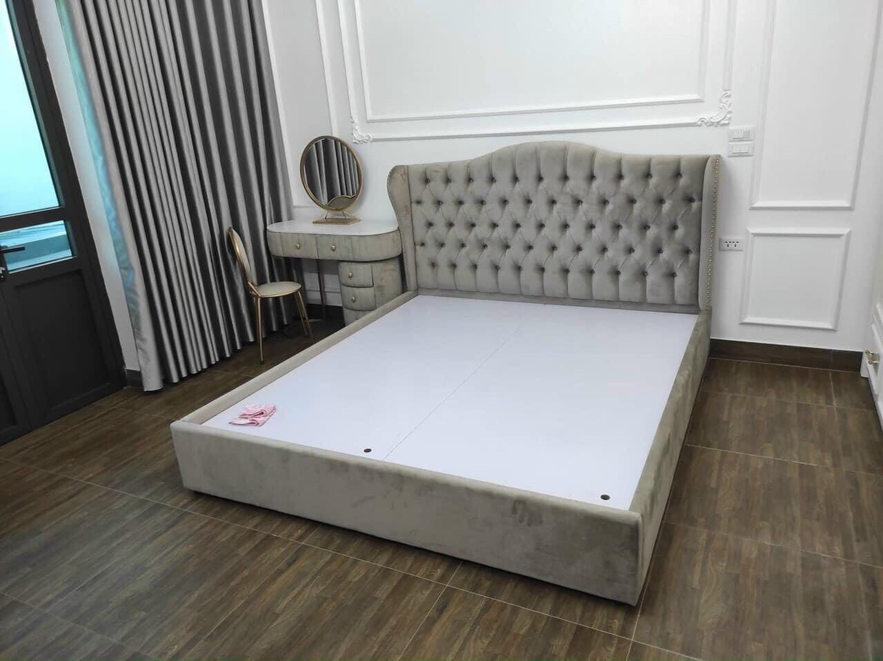 giường ngủ bọc nỉ hoặc da tai voi